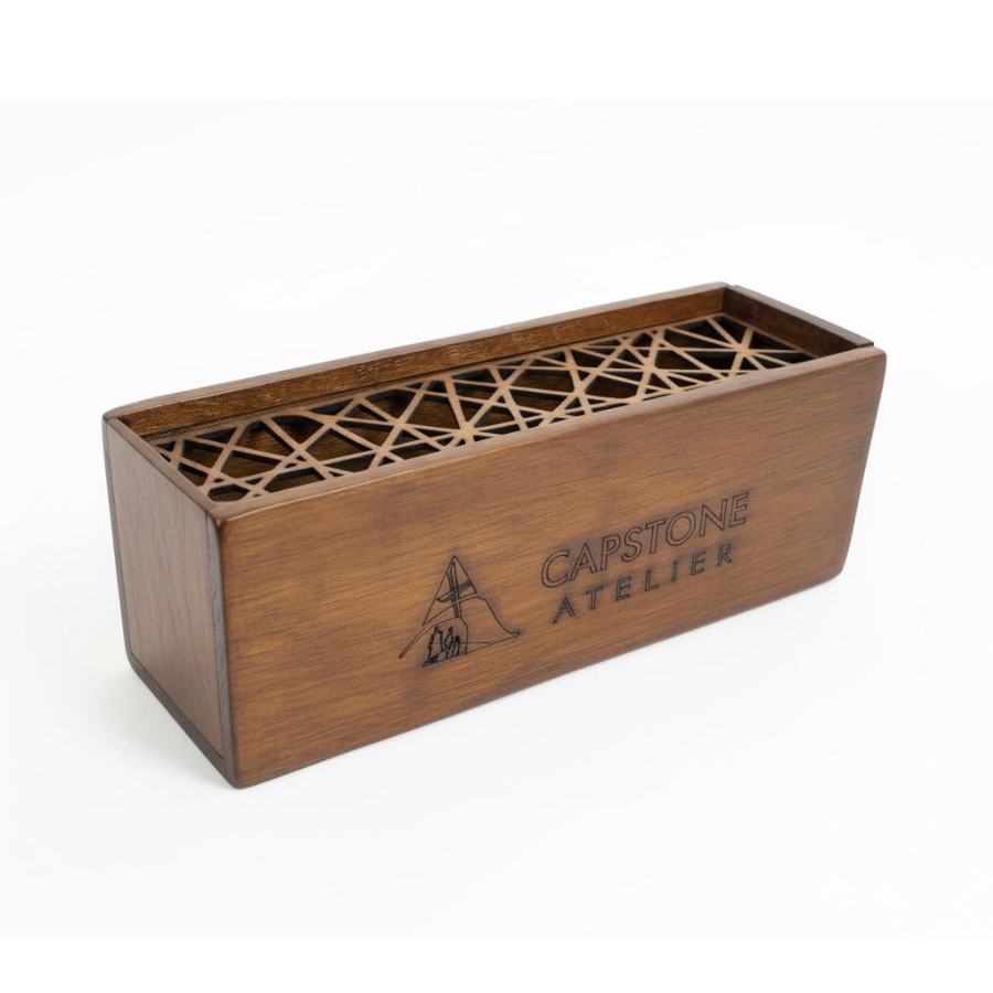 Handcrafted Wooden Pen Stand with Geometric Lattice Design