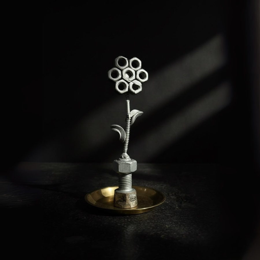 Handcrafted Metal Nut & Bolt Flower Sculpture – Industrial Art Decor