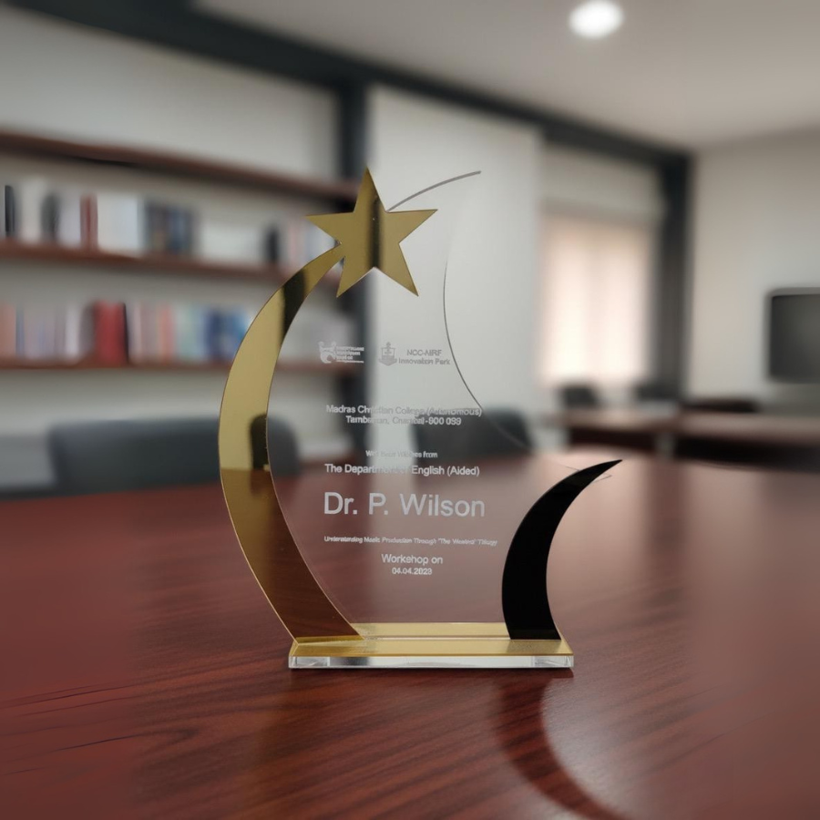 Premium Crystal Star Trophy with Golden Accents