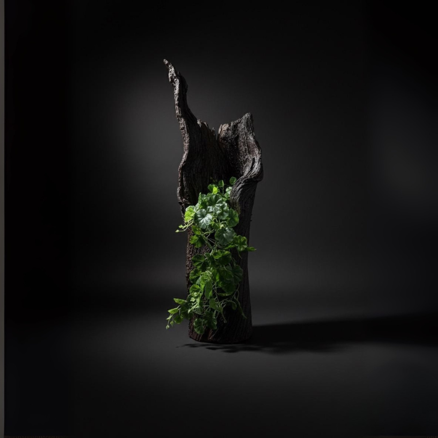 Rustic Driftwood Planter with Ivy Accent