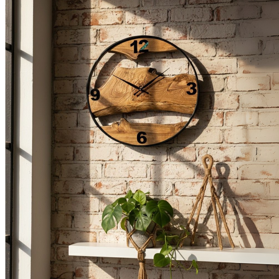 Rustic Live-Edge Wood Wall Clock