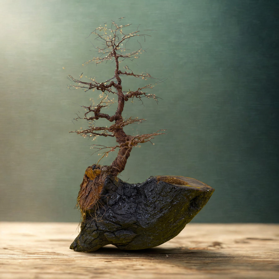 Handcrafted Bonsai Wire Tree Sculpture on Stone Base Pen Stand  – Artistic Home & Office Décor
