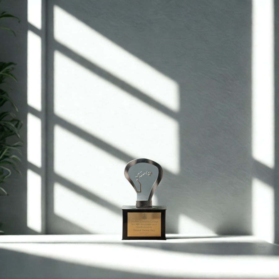 Elegant Metal Trophy with Wooden Base – Modern Achievement Award