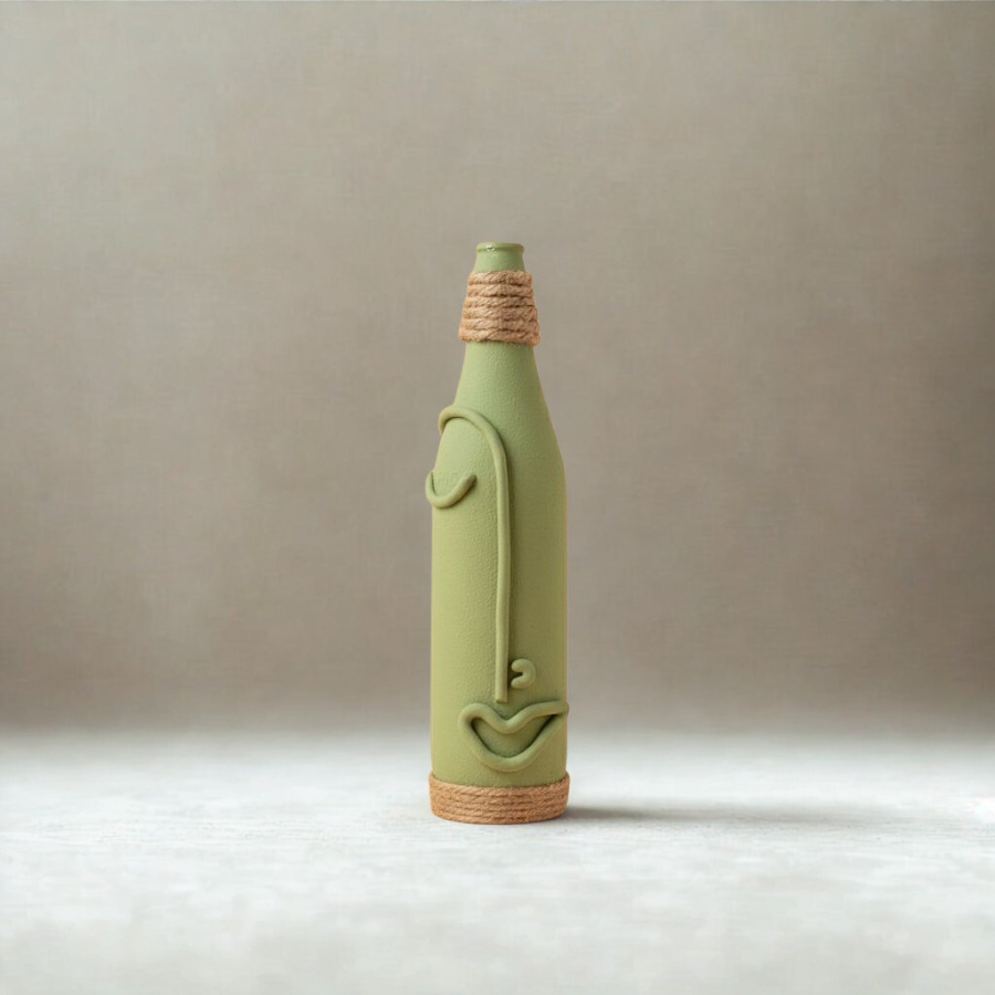 Minimalist Green Abstract Face Decorative Bottle